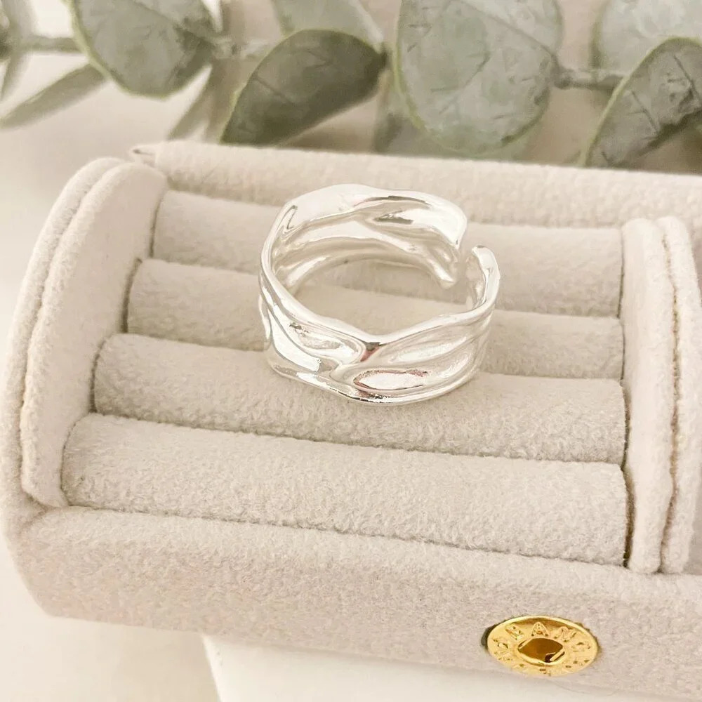 925 Sterling Silver Chunky Ring Thick Ring Band Wavy Ring Textured Ring - Picture 9 of 11